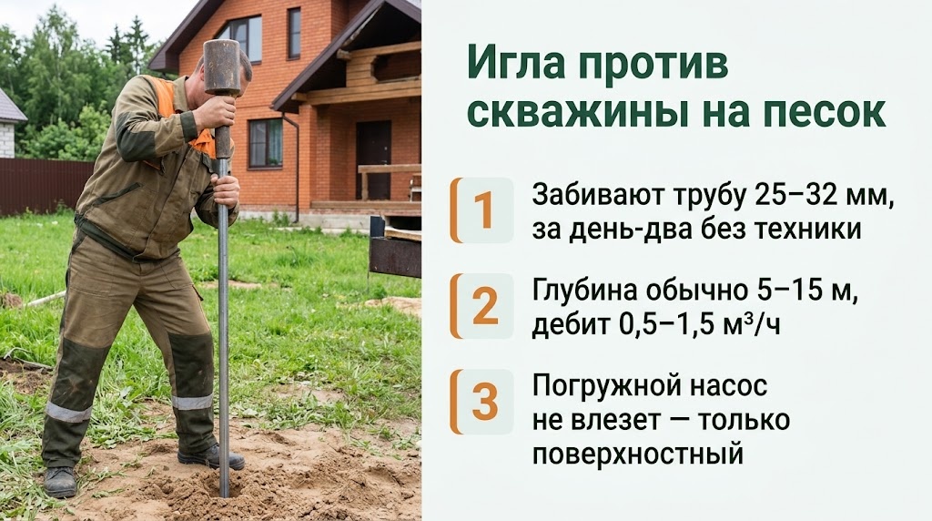 Игла против скважины на песок