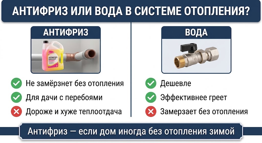 Сравнение антифриза и воды как теплоносителя
