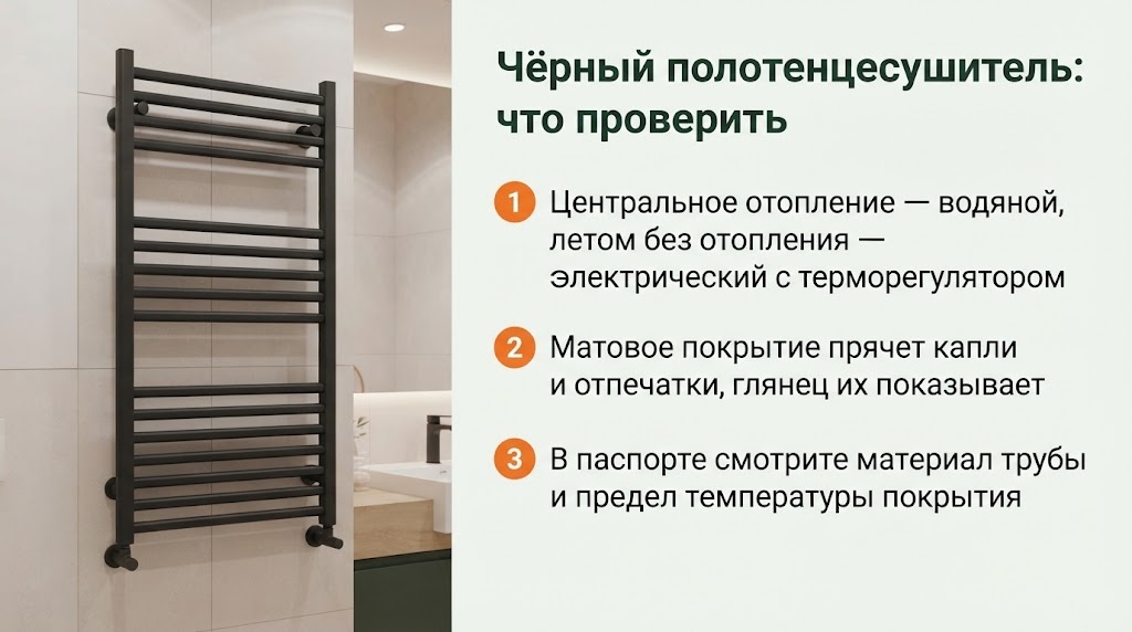 Чёрный полотенцесушитель: что проверить