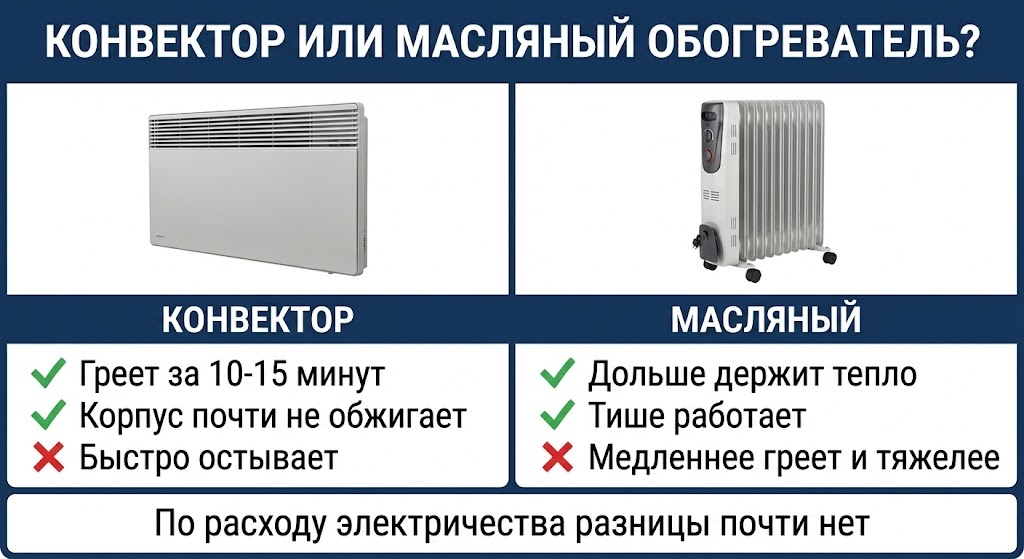 Сравнение конвектора и масляного обогревателя