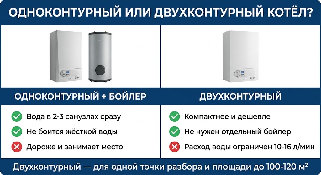 Сравнение одноконтурного и двухконтурного котла