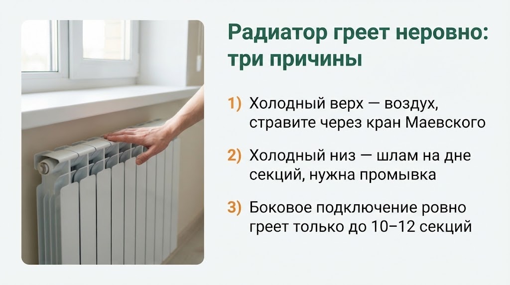 Радиатор греет неровно — три причины