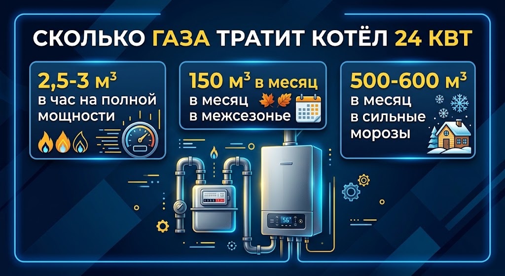 Сколько газа тратит котёл 24 кВт