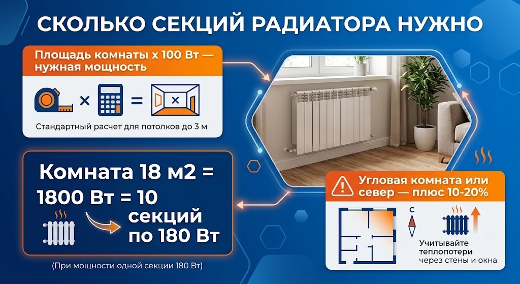 Сколько секций радиатора нужно